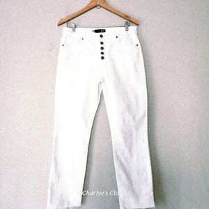 KUT from the Kloth Reese Raw Hem Ankle Straight Leg White High-Rise Jeans 12